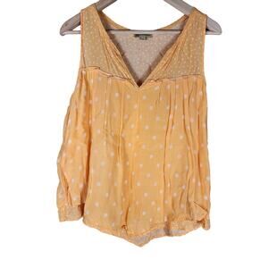 DEMOCRACY Orange White Design Flowy Cottage Layered Sleeveless V Neck Top SZ S